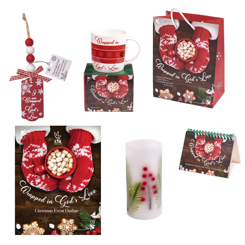 Gift set for Christian women with event outline & candle & flip book & mug & gift bag & ornament