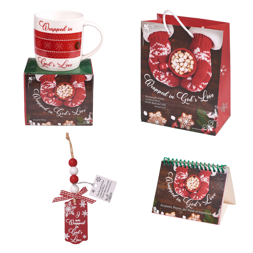 Value pack for Christian women includes Wrapped in God's love mug & ornament & flip book & gift bag