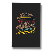Black journal cover with mountain design and text 'In Jesus, I am... Youth Journal' on a white background by CTA Christ to All and CTAKids.