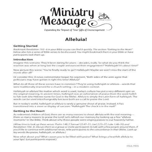 Alleluia! Ministry Message 