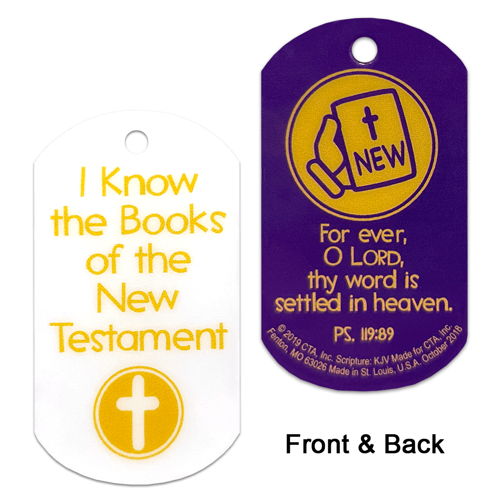 Set of 6 laminated dog tags (1" x 2") with KJV scripture, each featuring a 1/8" hole for a chain.
615122-15861-6
