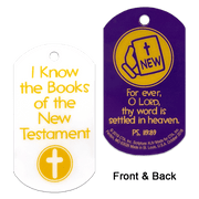 Set of 6 laminated dog tags (1" x 2") with KJV scripture, each featuring a 1/8" hole for a chain.
615122-15861-6