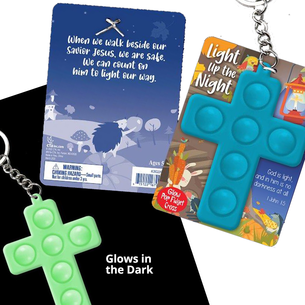 Glow-in-the-Dark Pop Fidget Cross Key Chain