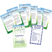 Set of 7 family devotion cards (5" x 3") with Bible readings and activity suggestions, stored in a 5¼" x 3¼" sleeve—ideal for children’s faith development and family devotion time.
615122-16466-2