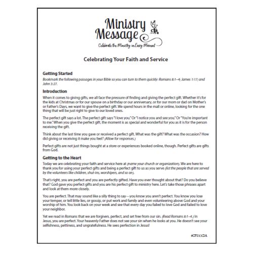 Ministry Message - Celebrating Your Faith & Service