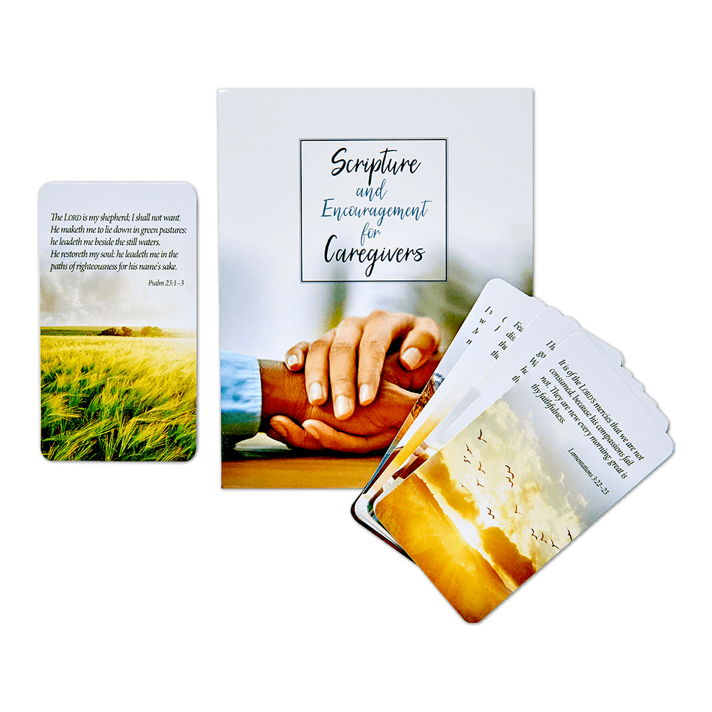 Set of 8 KJV Scripture cards for caregivers, 4" x 5", with space for personal messages. Fits standard A2 envelope.
615122-16289-7