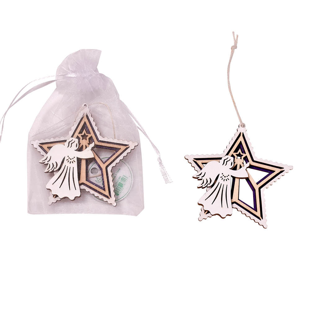 3" Angels On High Wooden Ornament in Organza Gift Bag