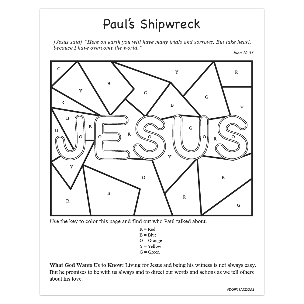 Paul's shipwreck color-by-number activity page