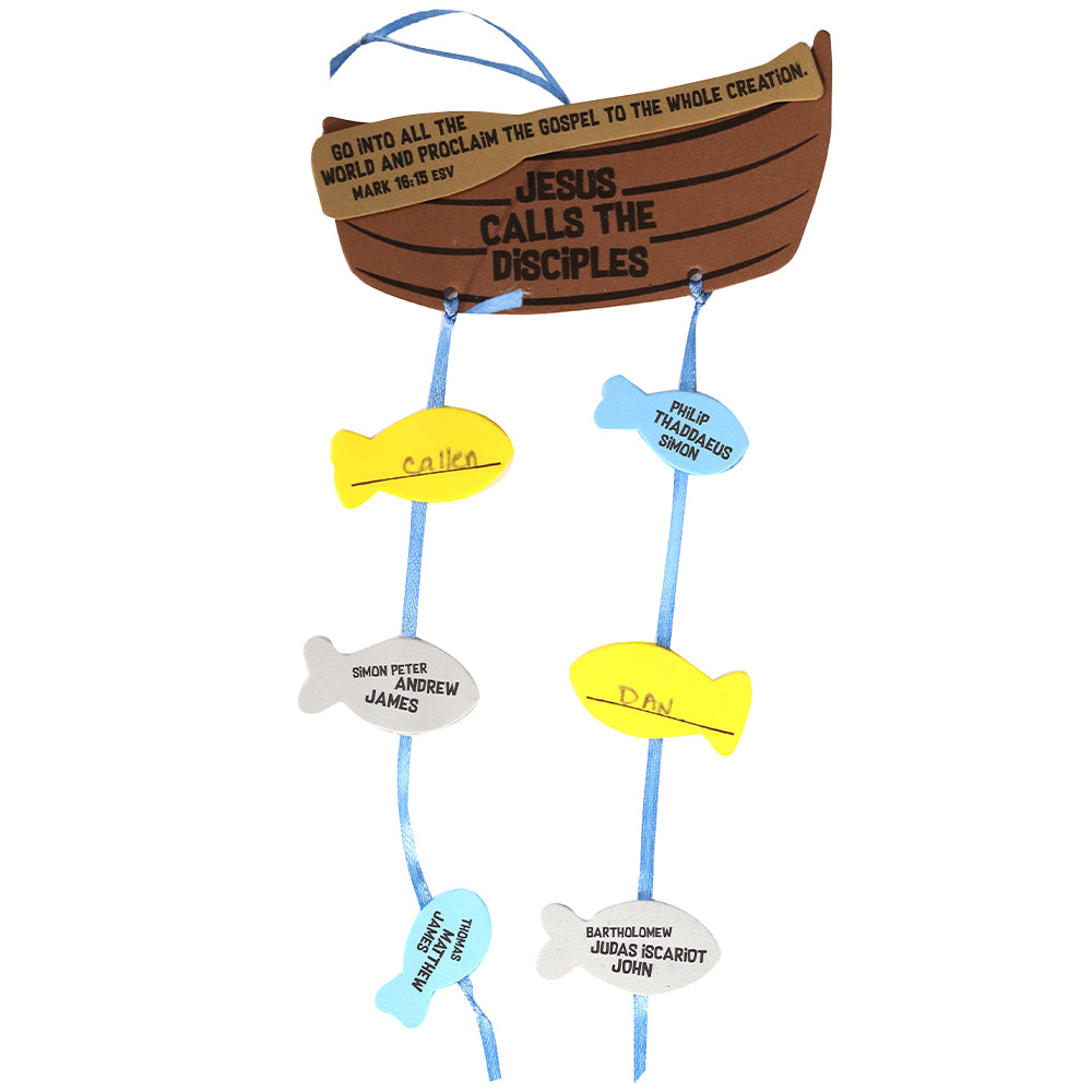Foam sticker craft kit with 12 fish, 1 paddle, and a 5" x 2" boat base with three 10" ribbons—self-adhesive and individually packaged for easy assembly.
615122-15857-9