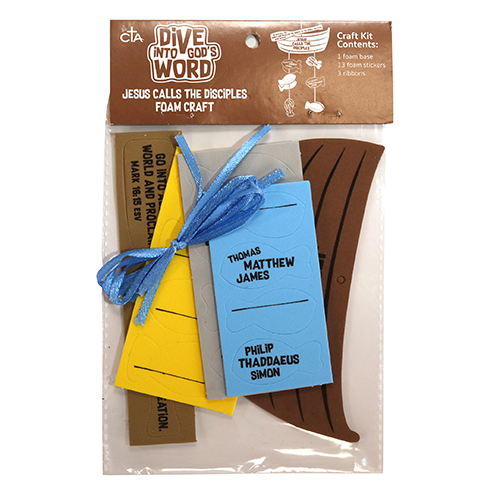 Foam sticker craft kit with 12 fish, 1 paddle, and a 5" x 2" boat base with three 10" ribbons—self-adhesive and individually packaged for easy assembly.
615122-15857-9