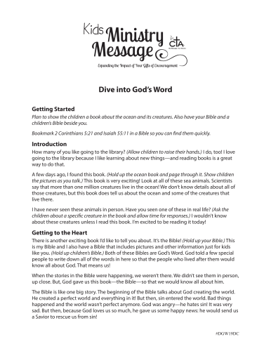 Dive Into God's Word Ministry Message