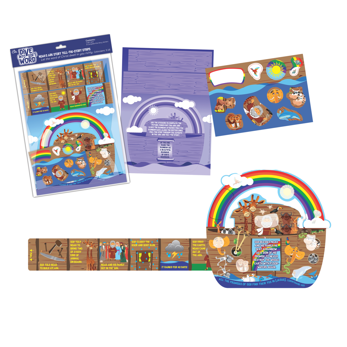 Noah's Ark 8-piece build-and-decorate kit with punch-out figures, ark, and stickers—assembles to approximately 6¾" x 6½".
615122-15859-3