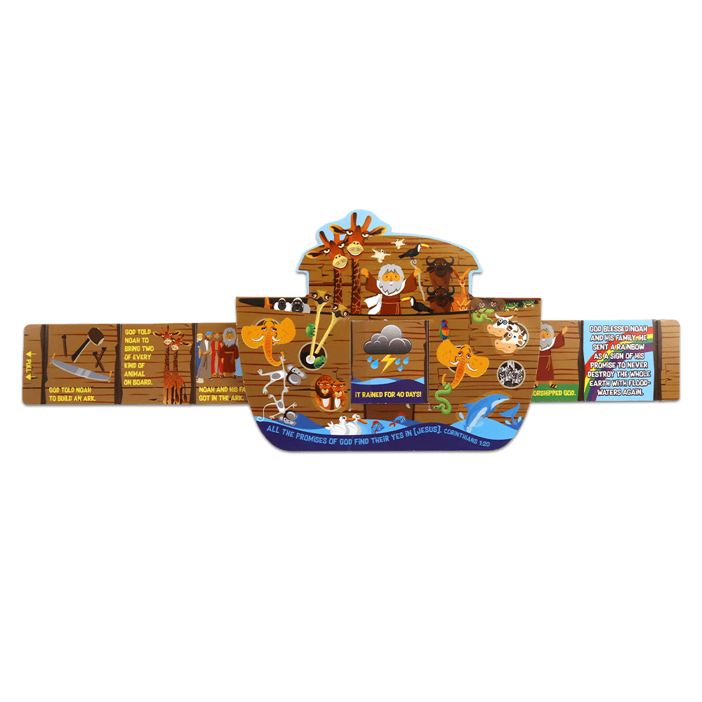 Noah’s Ark 8-piece build-and-decorate kit with punch-out figures, ark, and stickers—assembles to approximately 6¾" x 6½".
615122-15859-3