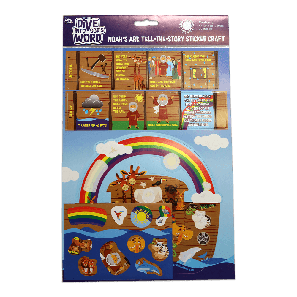 Noah’s Ark 8-piece build-and-decorate kit with punch-out figures, ark, and stickers—assembles to approximately 6¾" x 6½".
615122-15859-3