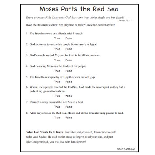 Moses Parts the Red Sea Activity Page