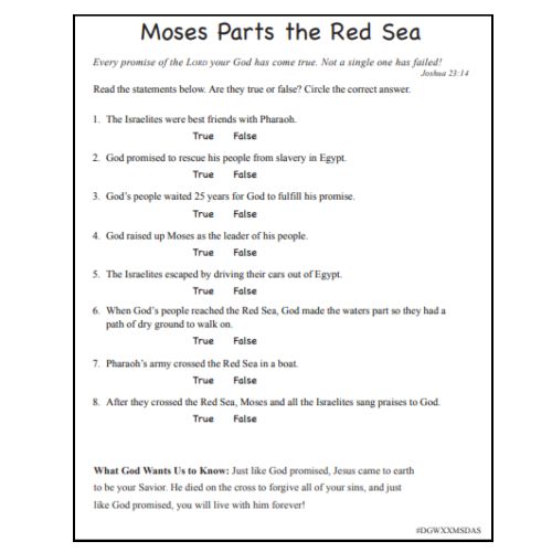 Moses Parts the Red Sea Activity Page
