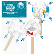 Moses Spin Drum craft (3½" diameter, 4½" handle) lets kids color stickers, place beads, and sing along—encourages storytelling, self-expression, and rhythm while praising God.
615122-16263-7