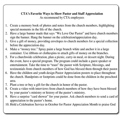 CTA Staff Ideas for Pastor Appreciation