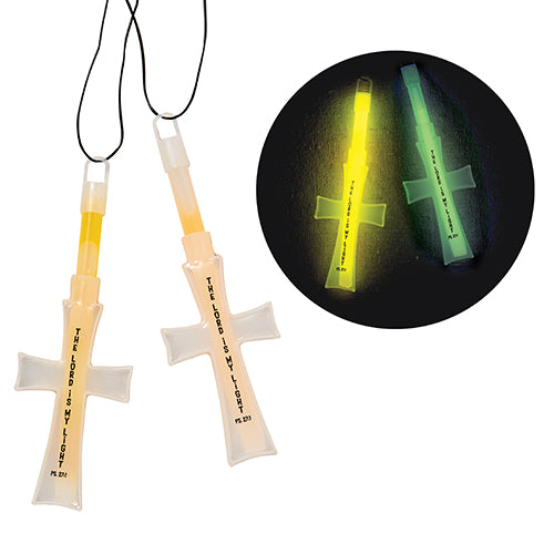 Cross shape glow in the dark snap necklaces with Scripture (Set of 12) - Glow-In-The-Dark 