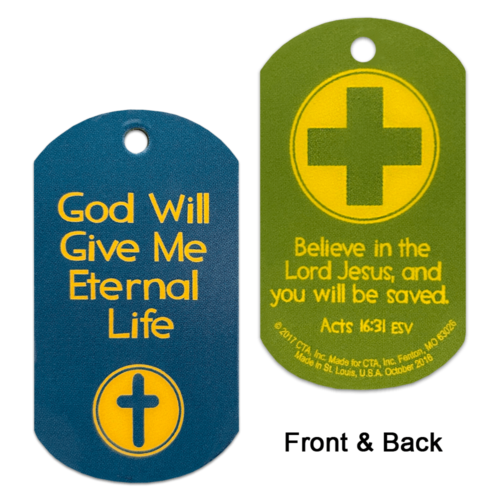 Set of 6 laminated dog tags, 1" x 2", each with a 1/8" hole for chain attachment.
615122-14832-7
