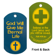 Set of 6 laminated dog tags, 1" x 2", each with a 1/8" hole for chain attachment.
615122-14832-7
