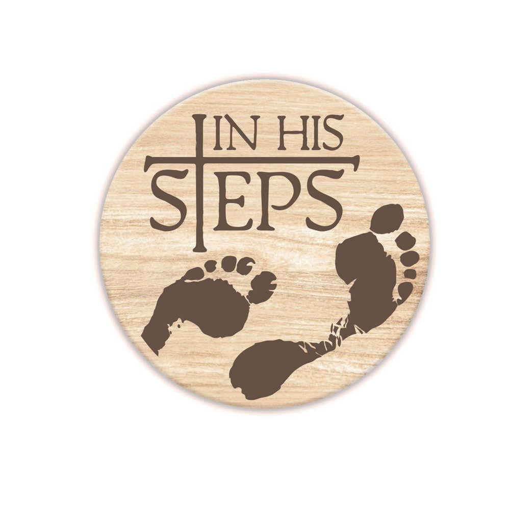 Laser Cut Wood Faith Token - In His Steps