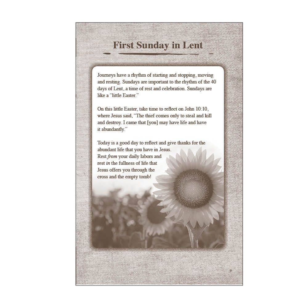 Inside page for First Sunday in Lent of In His Steps Prayer Journal
