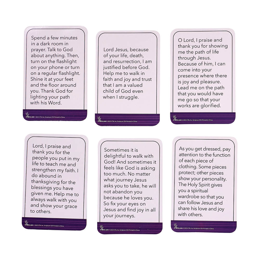 Back of inspirational cards designed for Christian women's ministry from CTA, Inc