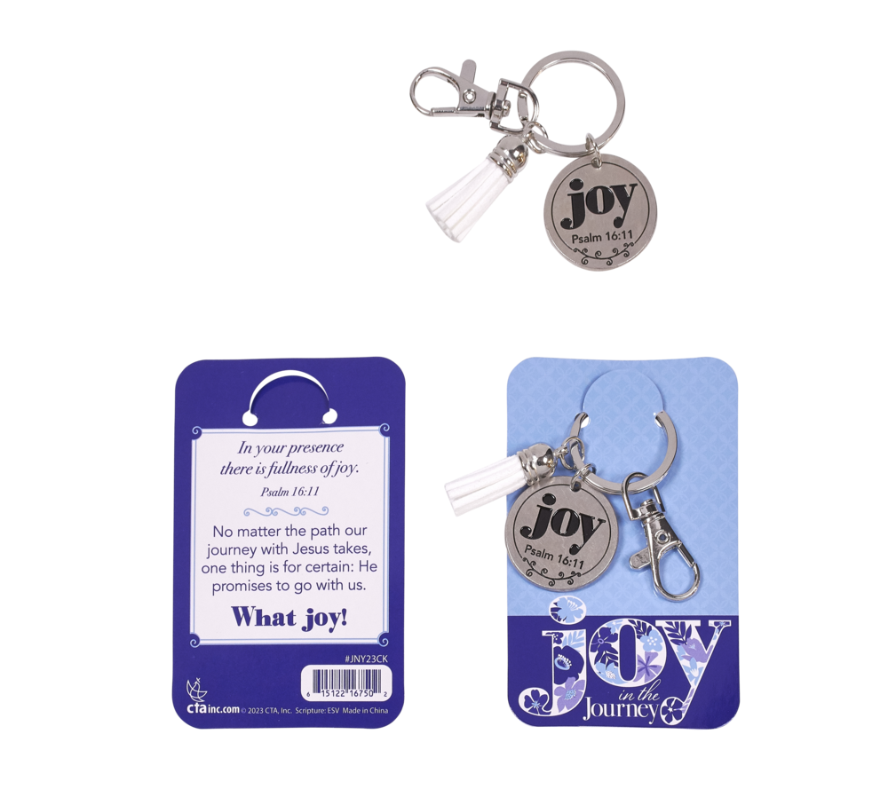 Joy in the Journey keychain and card with Bible verse