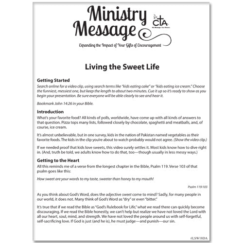Living the Sweet Life Ministry Message DOWNLOADABLE
