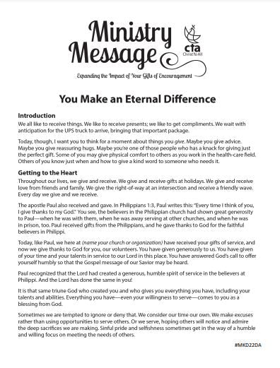 Ministry Message - Making an Eternal Difference