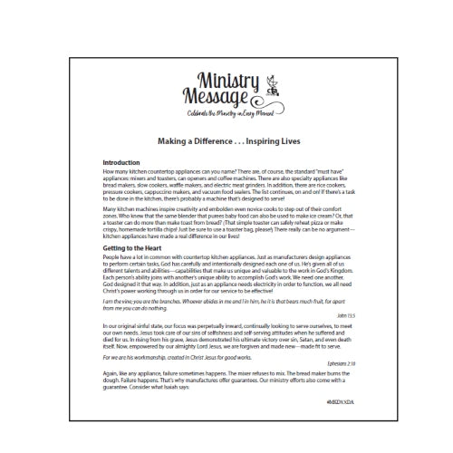 Ministry Message - Making a Difference . . . Inspiring Lives