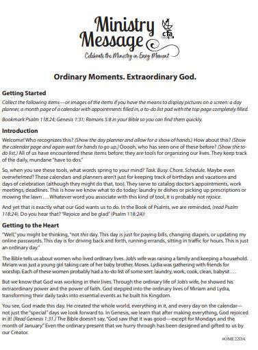Ministry Message - Ordinary Moments. Extraordinary God.