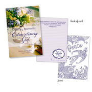 A set of journaling art cards with floral designs and inspirational messages, including one with journaling prompts on the back.