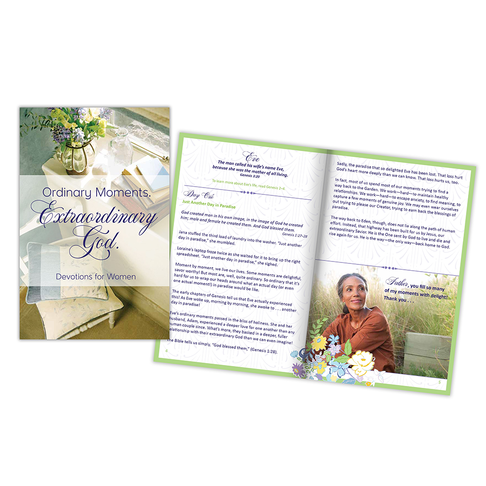 Devotion book for Christian women titled Ordinary Moments Extraordinary God