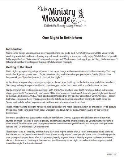 One Night in Bethlehem Free Downloadable Kids Ministry Message Christian Devotion