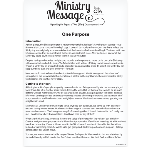 One Purpose Ministry Message