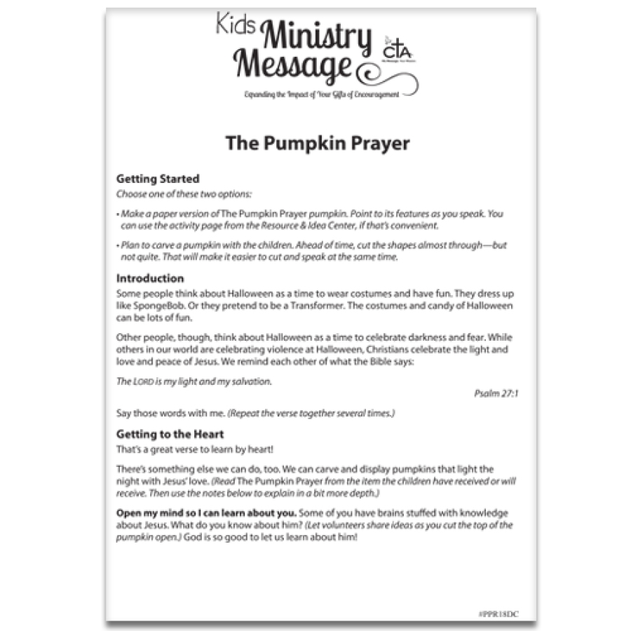 Pumpkin Prayer Ministry Message Devotion DOWNLOADABLE