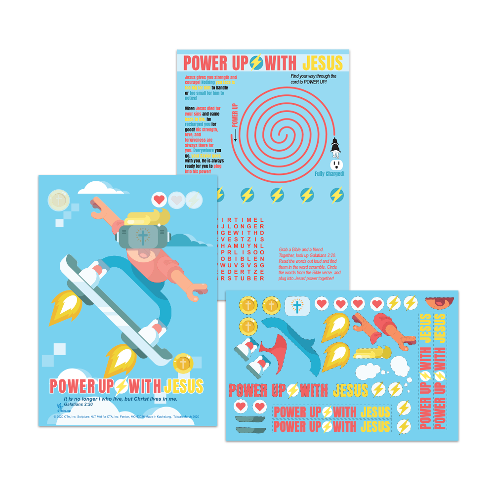 Activity Card & Stickers - Power Up With Jesus
