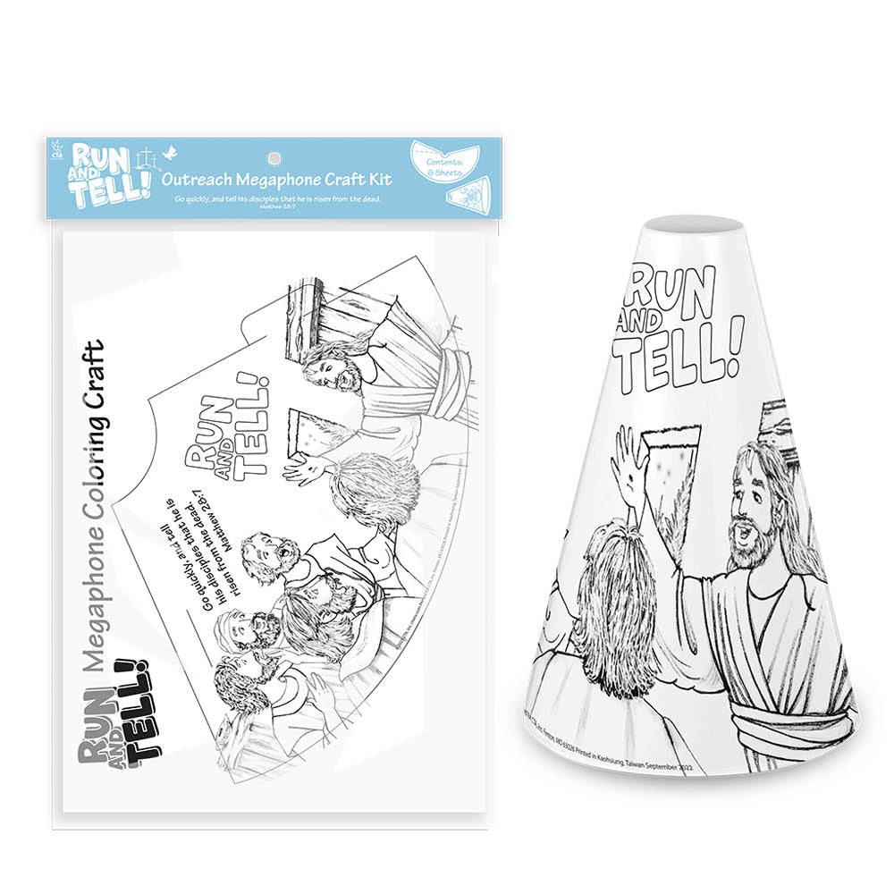 Pack of 6 color-your-own paper megaphones for kids to decorate and share, encouraging them to “run and tell” the Easter story.
615122-16805-9