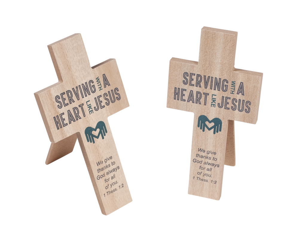 CLOSEOUT - 6" Inspirational Desk Cross - Serving with a Heart like Jesus