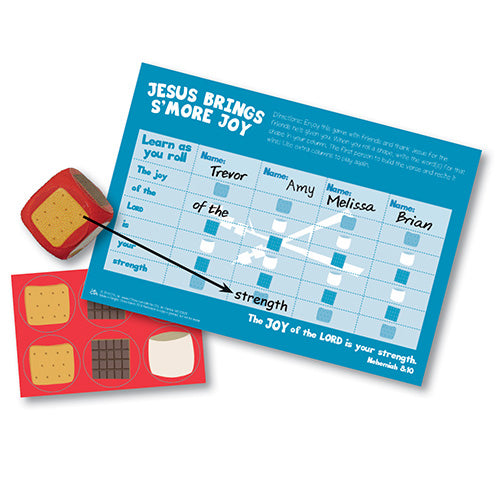 Add faith-filled fun to any kids’ event with this S’more Joy Bible verse game! Includes cube, stickers, and game card to help kids memorize Scripture. Ages 4+.
615122-16026-8