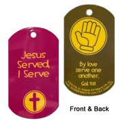 Set of 6 laminated KJV Serving Others Truth Tags, each measuring 1" x 2" with a 1/8" hole for a chain.
615122-15864-7