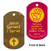 Set of 6 laminated Serving Others Truth Tags, each measuring 1" x 2" with a 1/8" hole for a chain.
615122-13693-5
