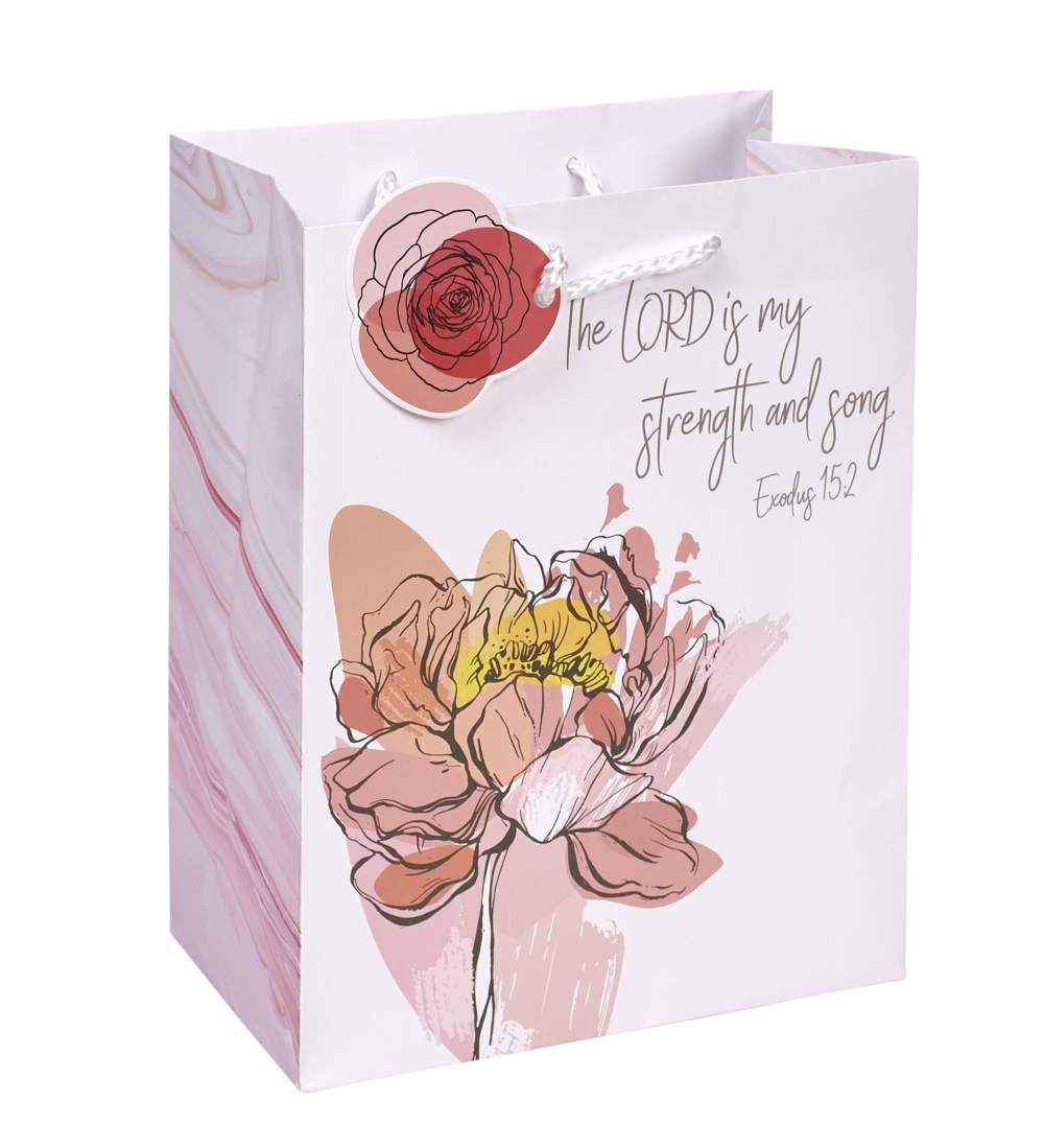 Strong in the Lord laminated gift bag with gift tag and handle