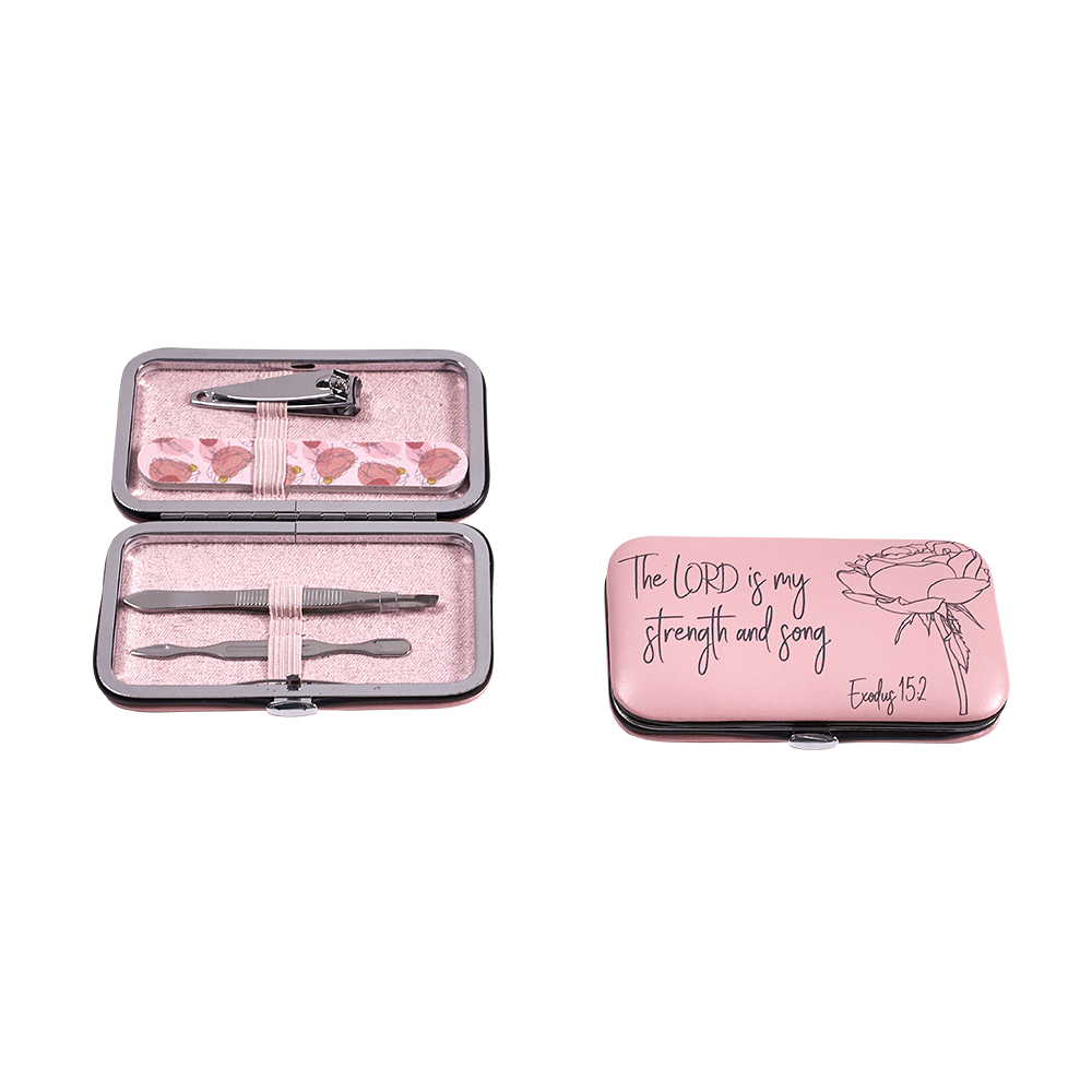 Christian women's manicure set shown open and closed