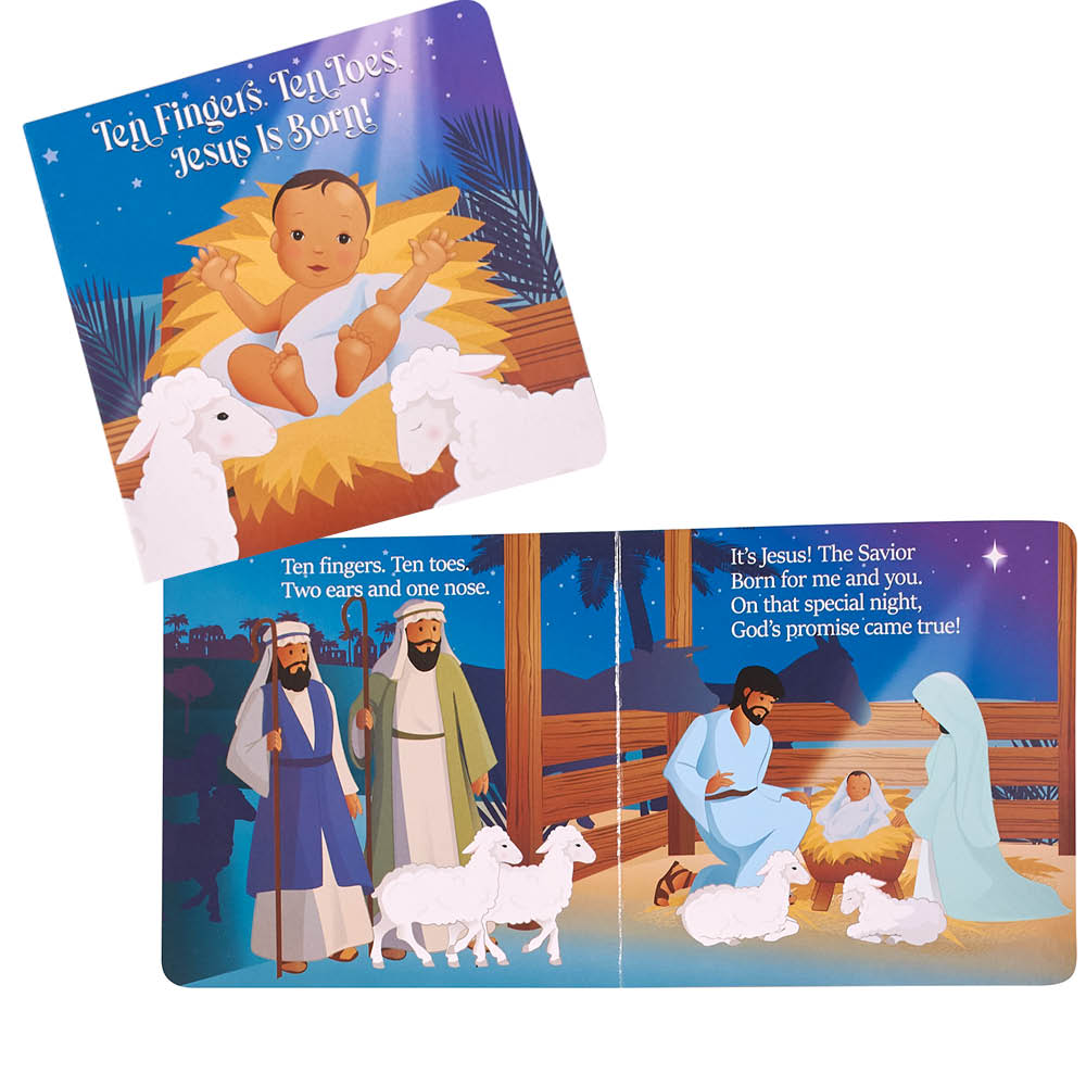 Inside pages of Ten Fingers Ten Toes Jesus is Born Board Book