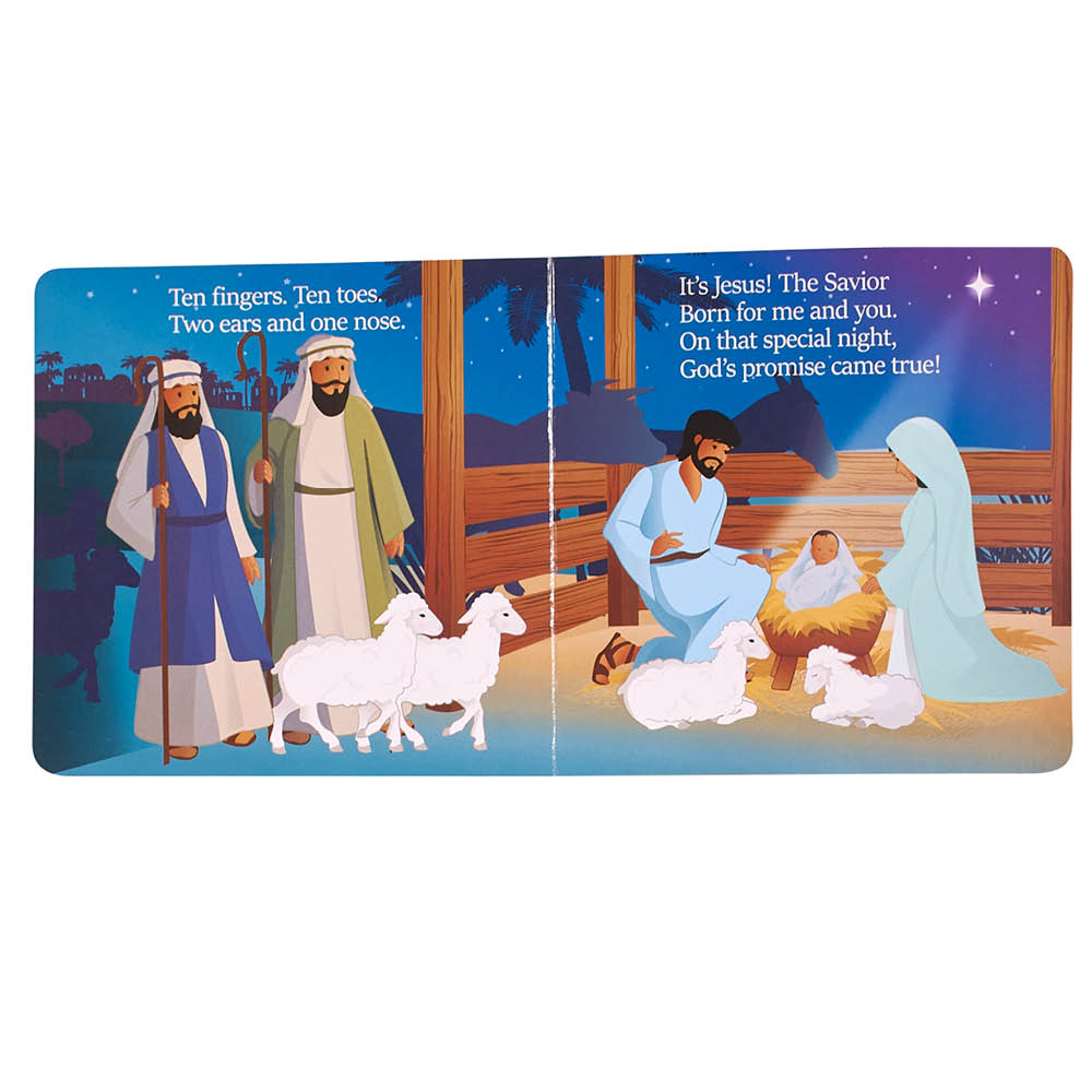 Page spread of Ten Fingers Ten Toes Jesus is Born Board Book
