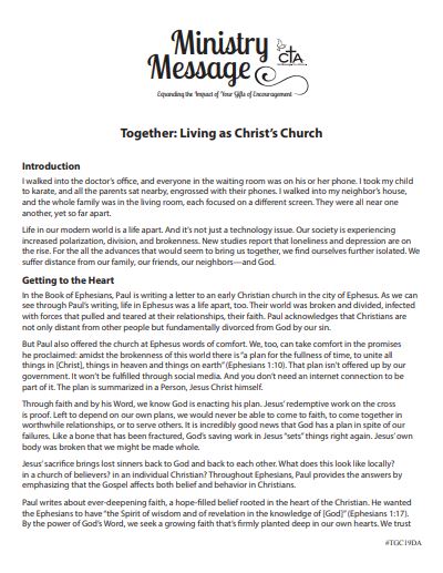 Ministry Message - Together: Living as Christ's Church