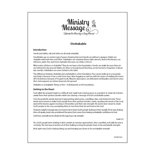 Ministry Message - Unshakable